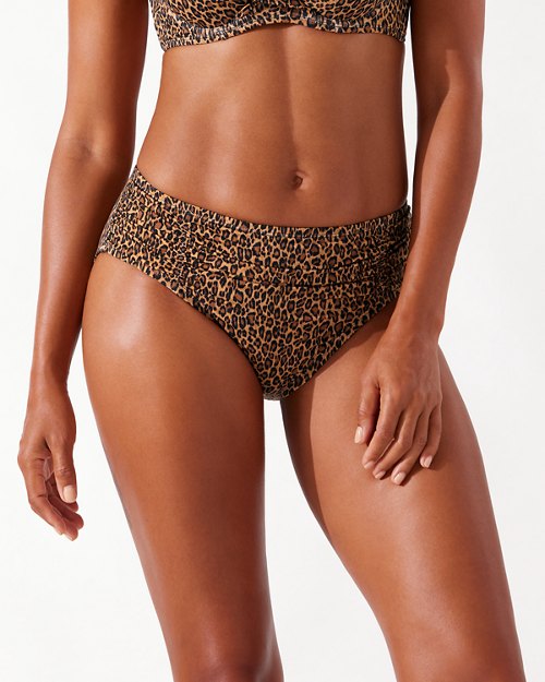 Sun Cat Shirred High-Waist Bikini Bottoms