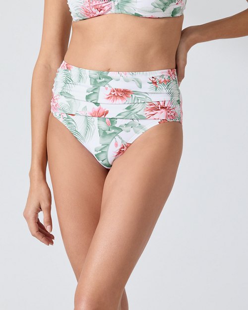 Breezy Botanical Shirred High-Waist Bikini Bottoms