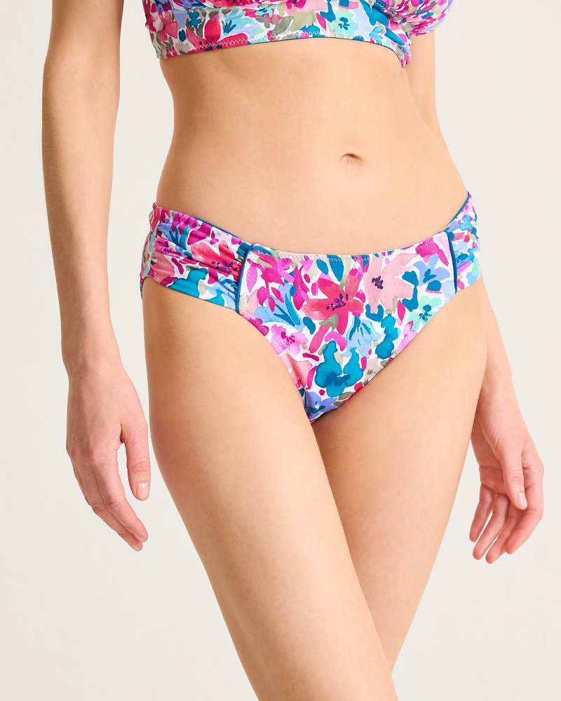 Watercolor Floral Reversible Shirred Hipster Bikini Bottoms