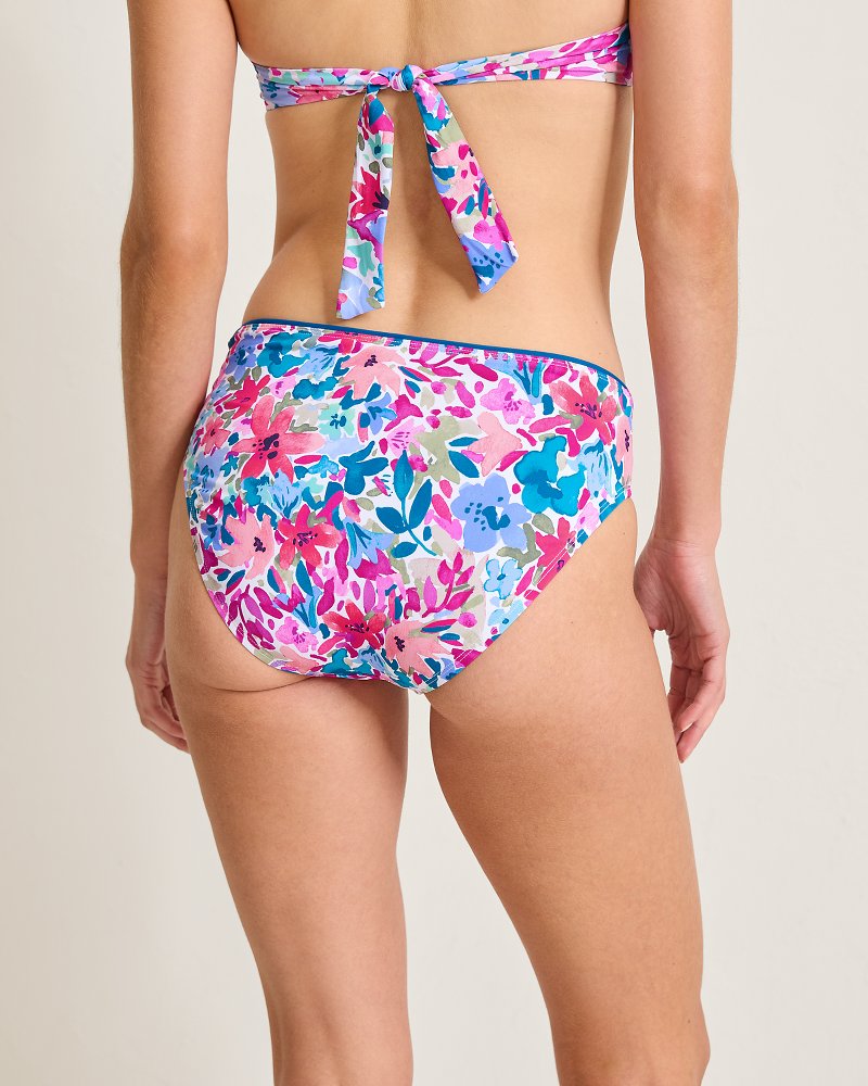 Watercolor Floral Shirred High-Waist Bikini Bottoms