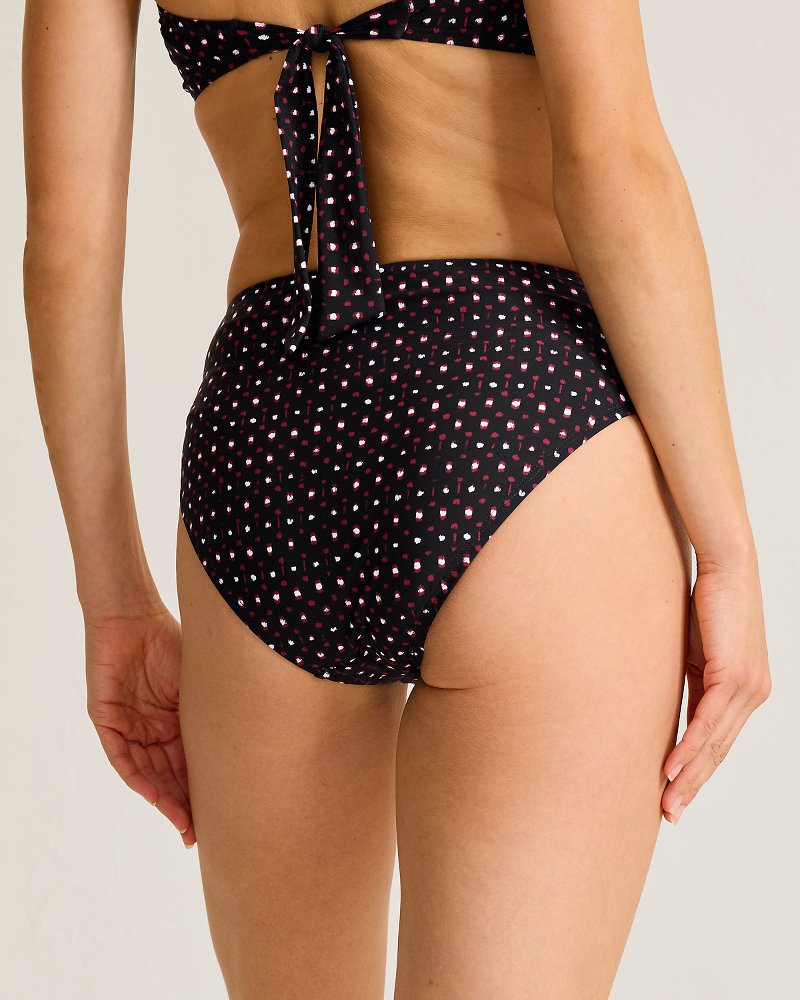 Sunset Blooms Pleated High-Waist Bikini Bottoms