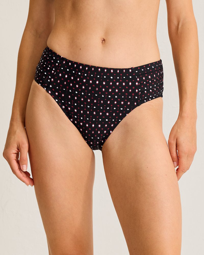 Sunset Blooms Pleated High-Waist Bikini Bottoms