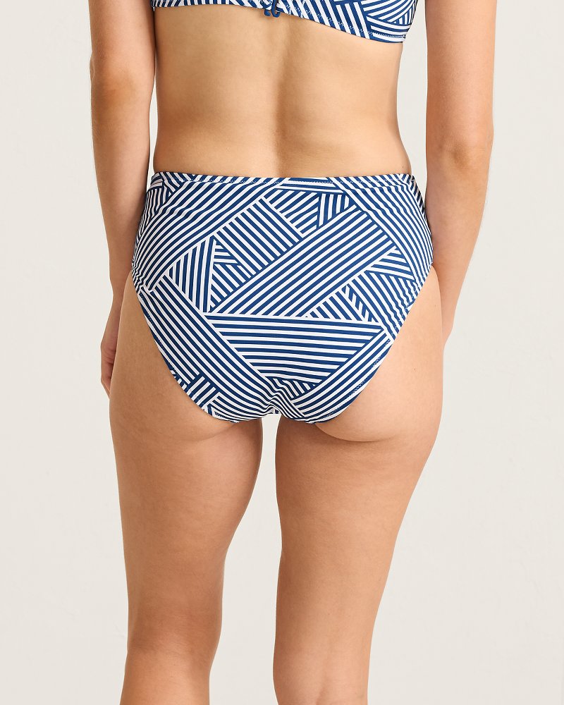 Palm Modern Fractured Stripe High-Waist Bikini Bottoms