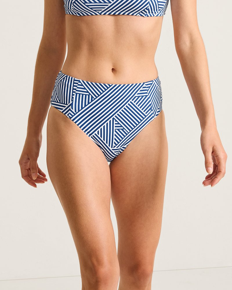Palm Modern Fractured Stripe High-Waist Bikini Bottoms