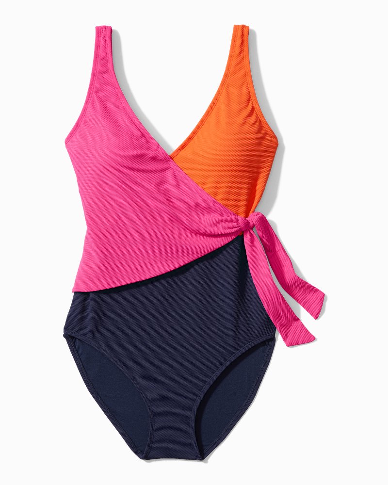 Island Cays Colorblock Wrap-Front One-Piece Swimsuit