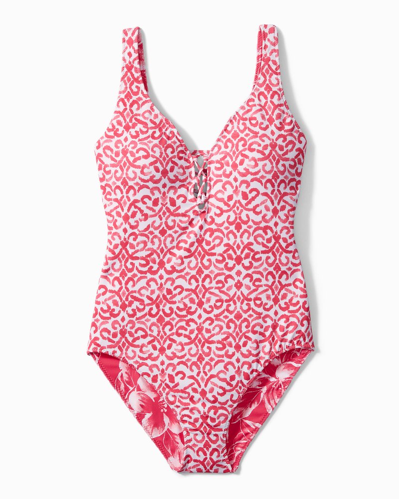 Scrolls Reversible Laced Back One Piece Suit