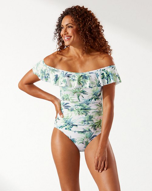Art Of Palms Off-The-Shoulder One-Piece Swimsuit