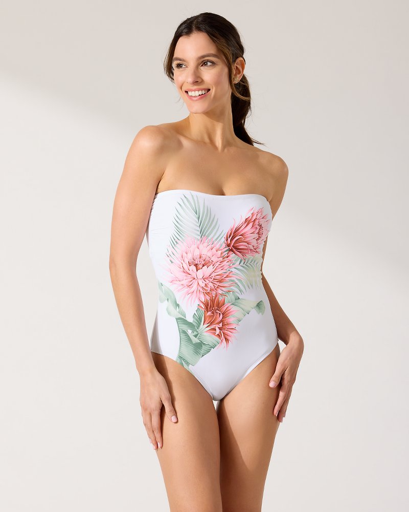 Breezy Botanical Engineered Bandeau One-Piece Swimsuit