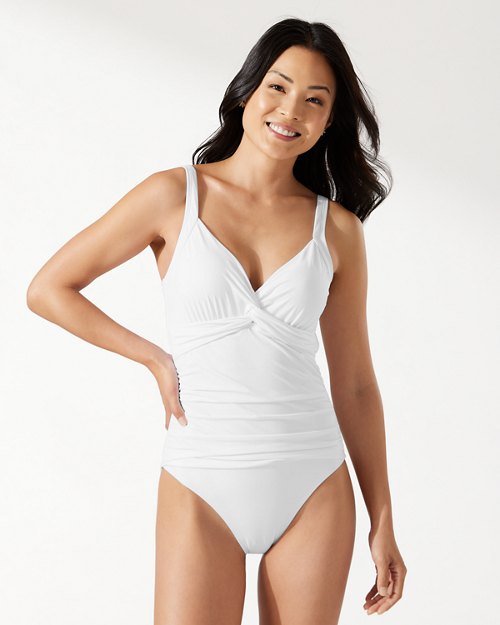 Pearl Underwire Twist-Front One-Piece Swimsuit