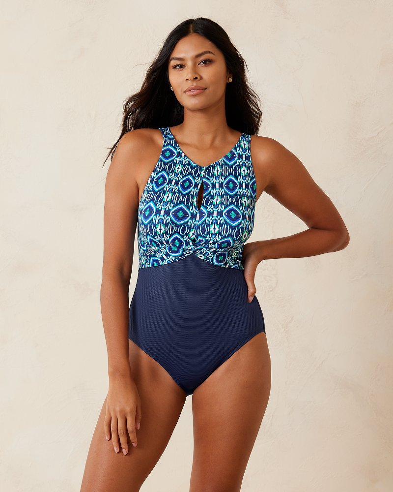 Island Cays Ikat High-Neck One-Piece Swimsuit