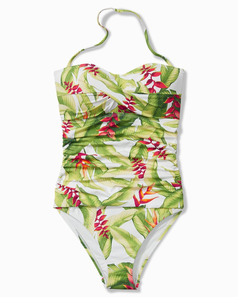 Tommy Bahama WHITE Tropi-calling Bandeau Tummy-Control One-Piece Swimsuit,  US 6 - Polostylist