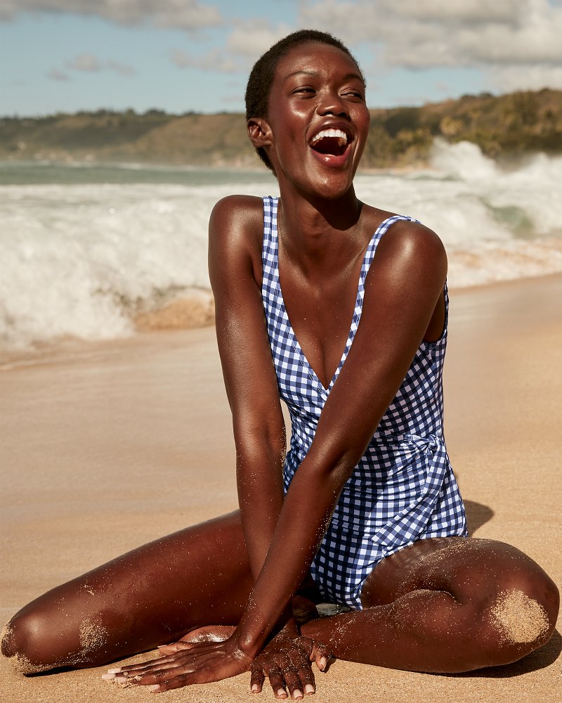 Gingham Wrap-Front One-Piece Swimsuit