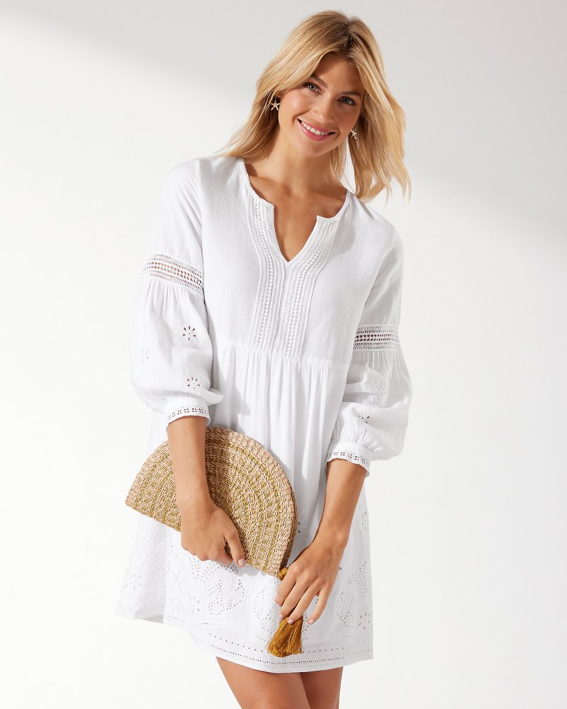 white linen flowing dress