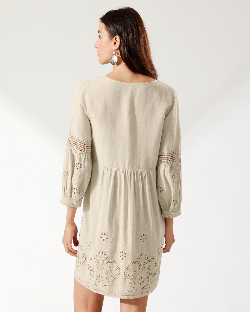 St. Lucia Linen-Blend Split-Neck Dress