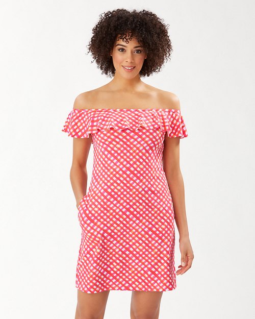 Harbour Island Gingham Off-the-Shoulder Ruffle Dress