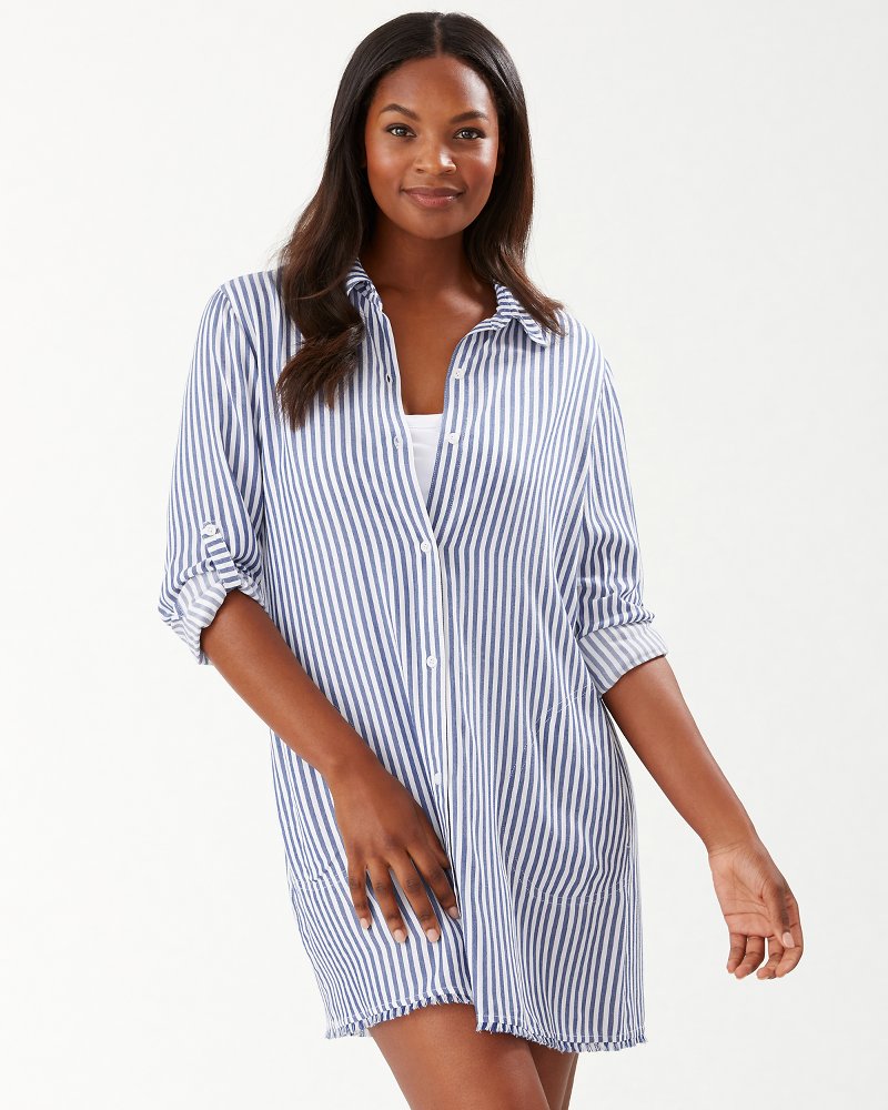 Chambray Stripe Boyfriend Beach Shirt