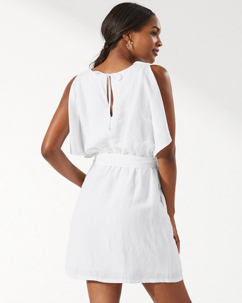 St. Lucia Linen-Blend Split-Shoulder Dress