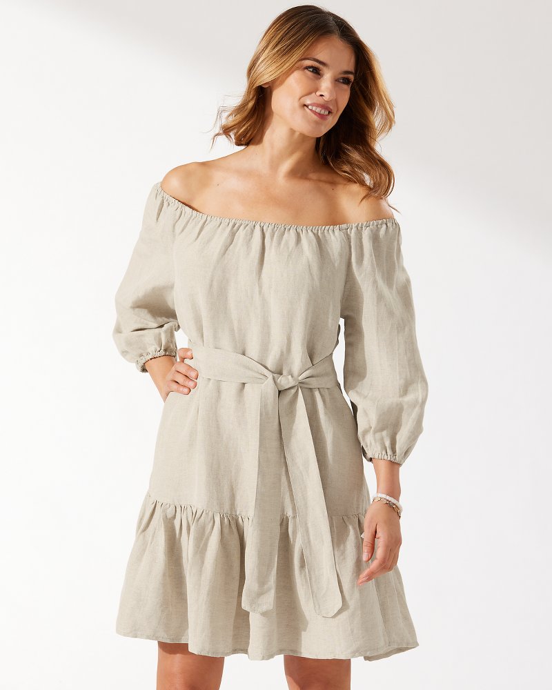 St. Lucia Linen-Blend Off-the-Shoulder Tiered Dress