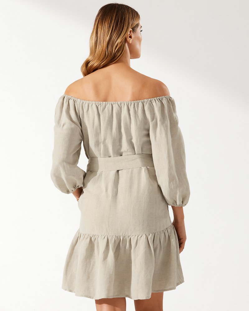 St. Lucia Linen-Blend Off-the-Shoulder Tiered Dress