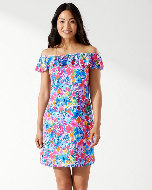 Watercolor Floral Off-the-Shoulder Dress