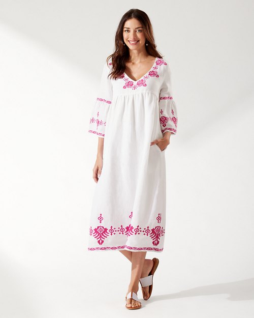 St. Lucia Embroidered Linen-Blend Maxi Dress