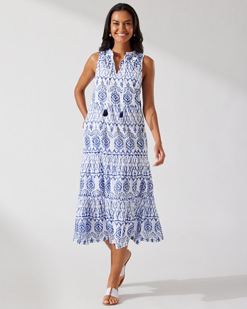 Ikat Tropics Cotton-Voile Midi Dress
