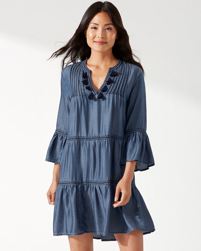 Chambray Embroidered Coverup Dress