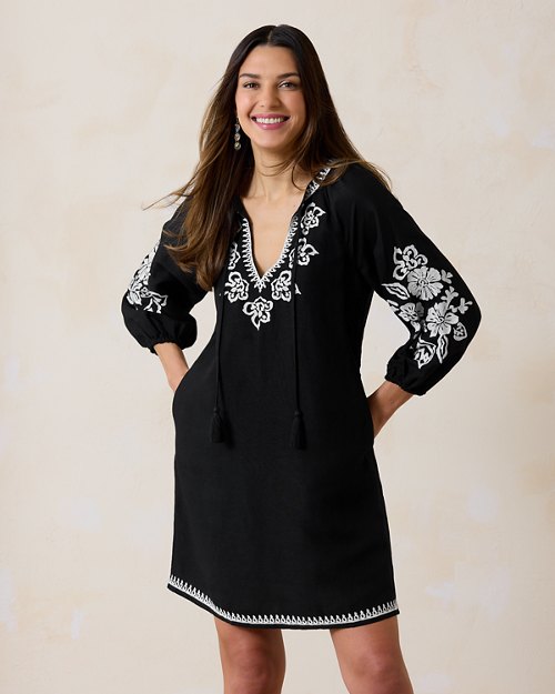 St. Lucia Linen-Blend Embroidered Tunic Dress
