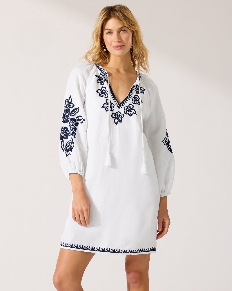 Tunic Dress with Eyelet Embroidery - White - Ladies