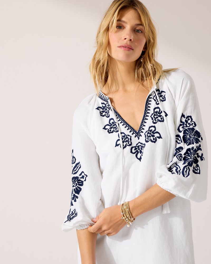 St. Lucia Linen-Blend Embroidered Tunic Dress