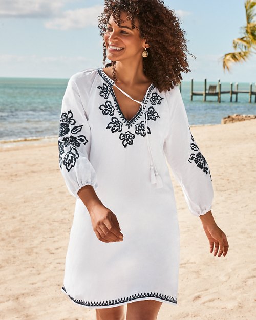 St. Lucia Linen-Blend Embroidered Tunic Dress