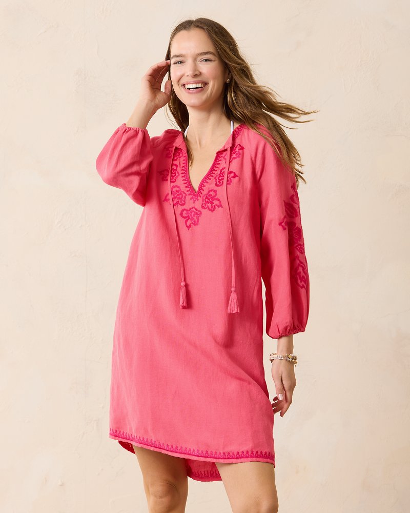St. Lucia Linen-Blend Embroidered Coverup Dress