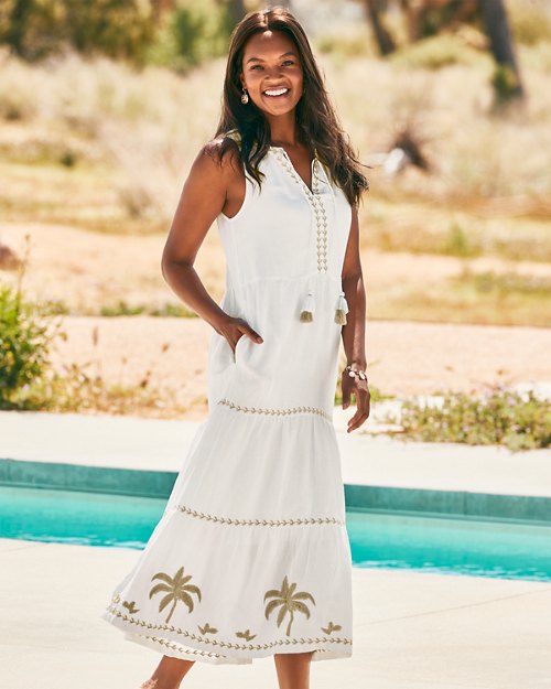 St. Lucia Linen-Blend Palm Midi Dress