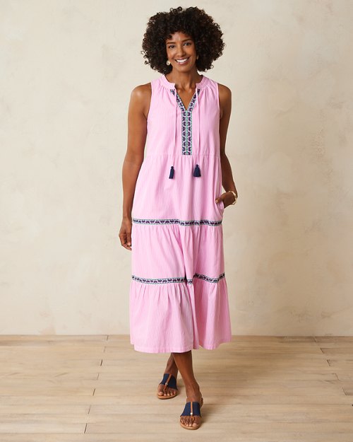 Salina Key Organic Cotton Poplin Stripe Midi Dress
