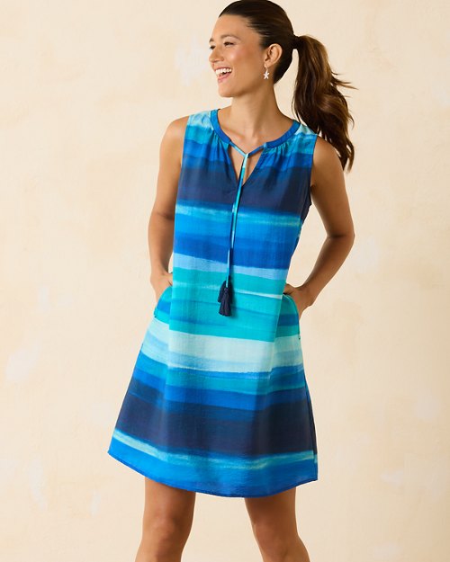 Azul Wave Split-Neck Stripe Dress