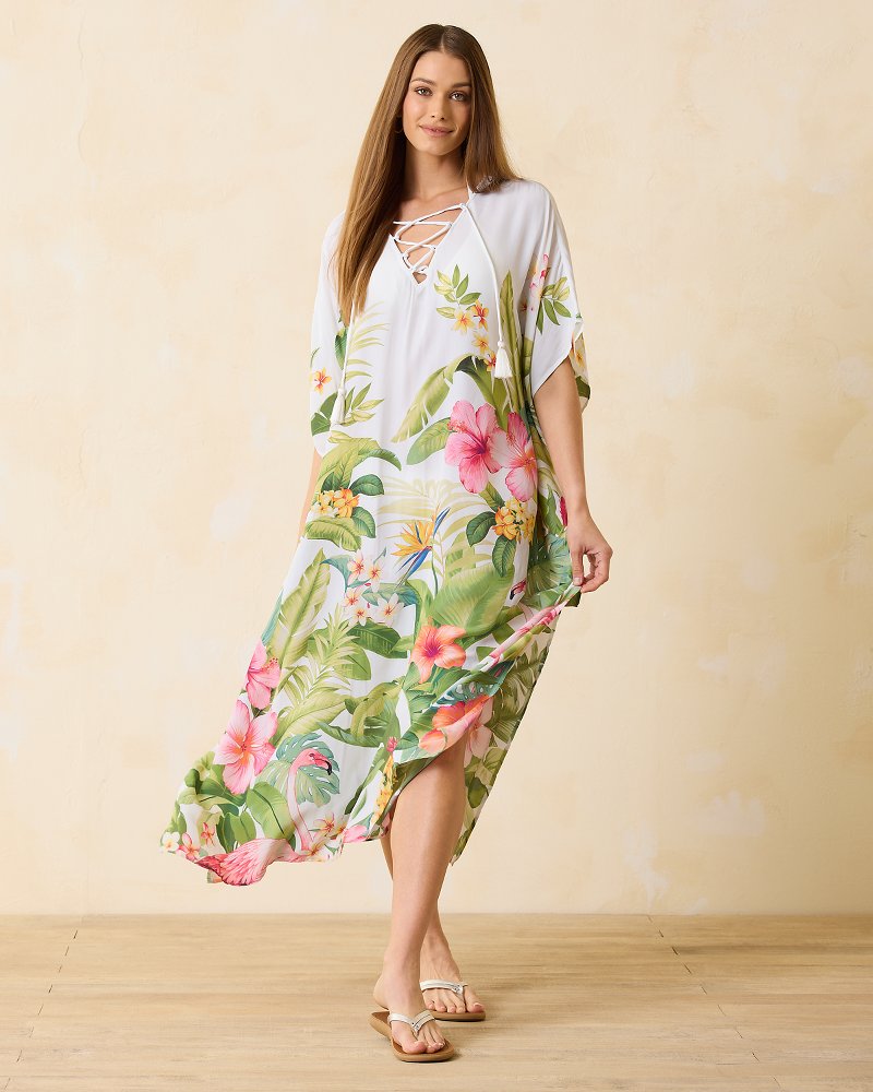 Calypso Crepe Paradise Bird Beach Caftan