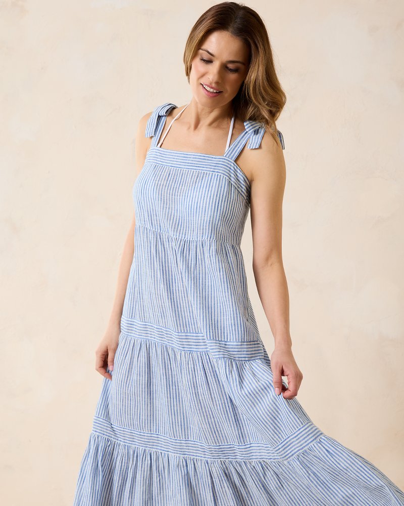 Shoreline Stripe Tiered Square-Neck Dress