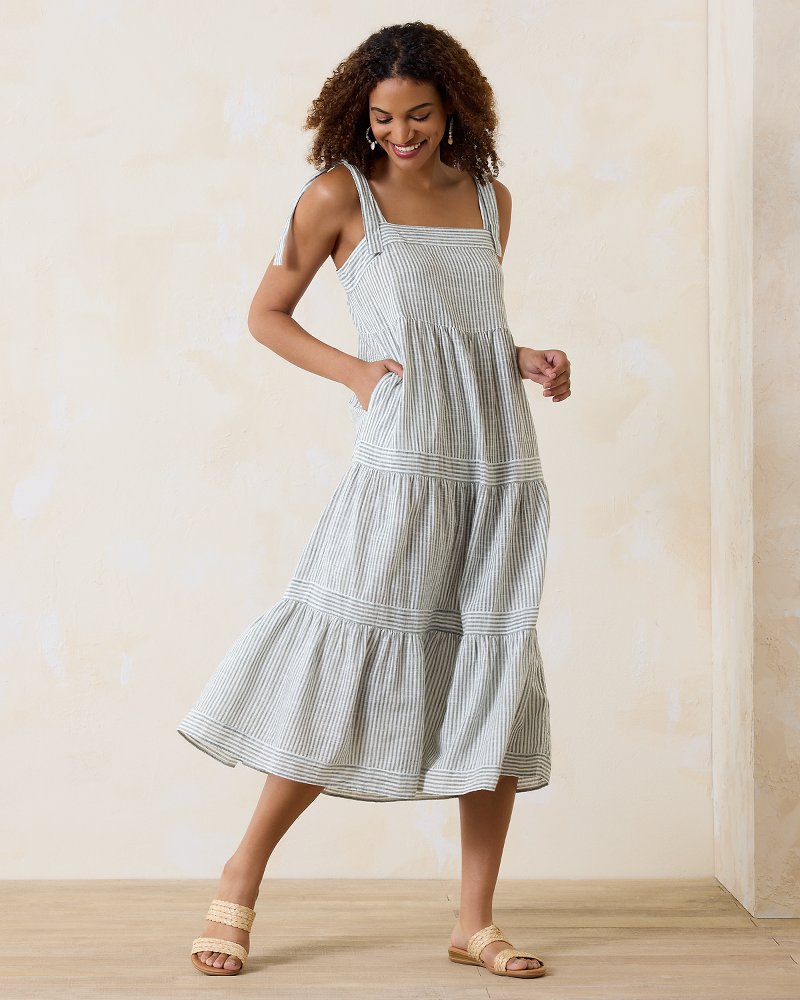 Shoreline Stripe Tiered Square-Neck Dress