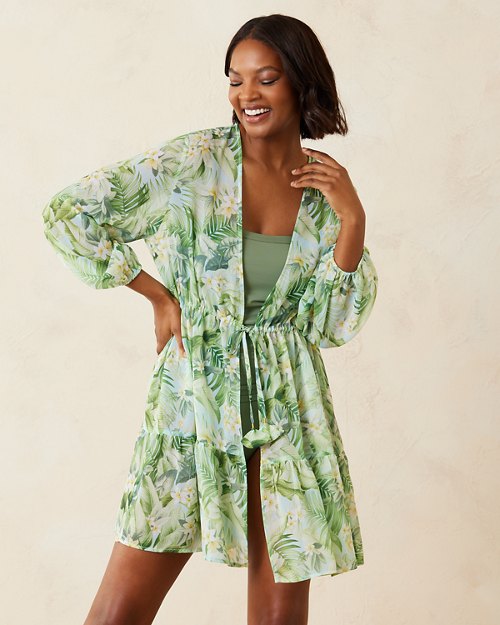 Paradise Fronds Open-Front Tunic