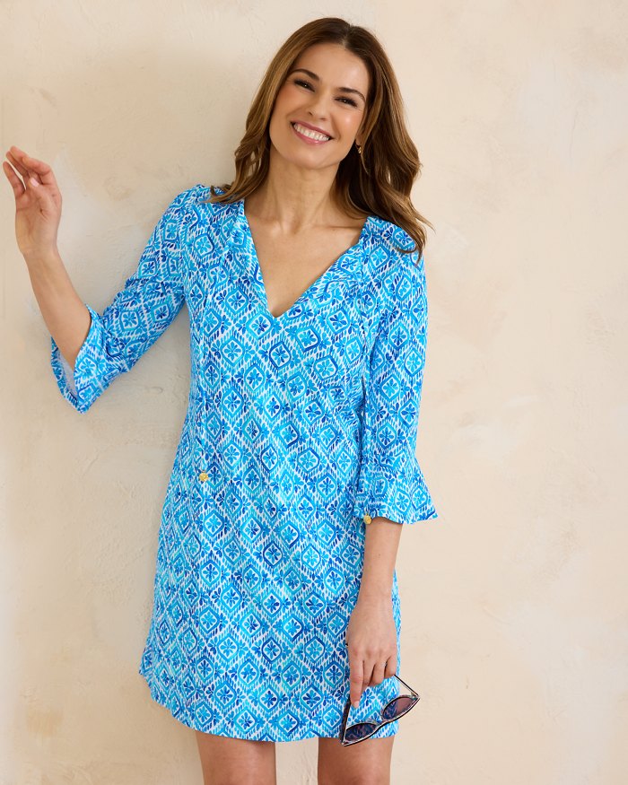 Elegant Print Flounce Fold Square Collar Dresses Elegant Print Flounce Fold Square Collar Dresses