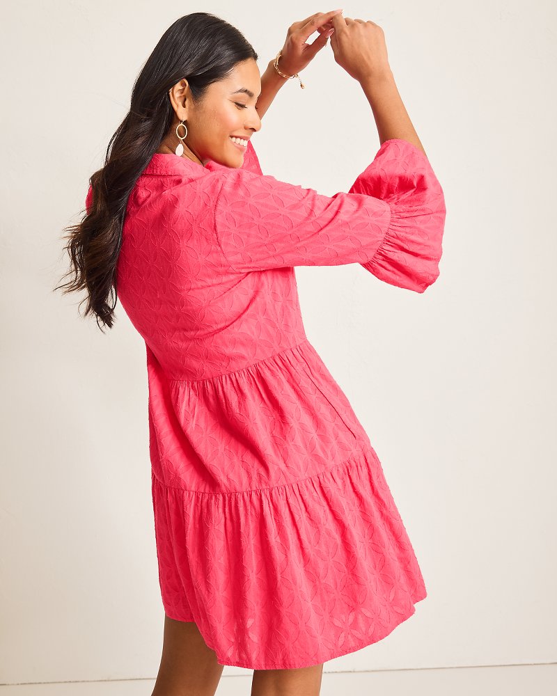 Cotton Clip Jacquard Tiered Shirt Dress