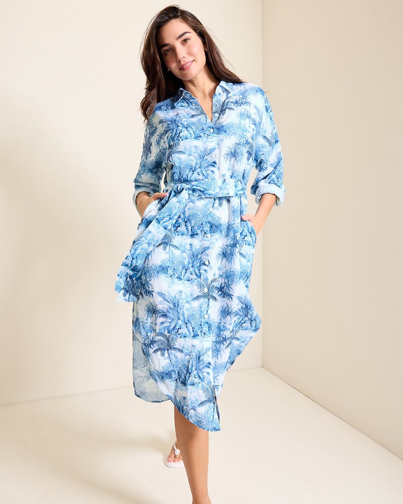 St. Lucia Linen-Blend Toile Coverup Shirt Dress