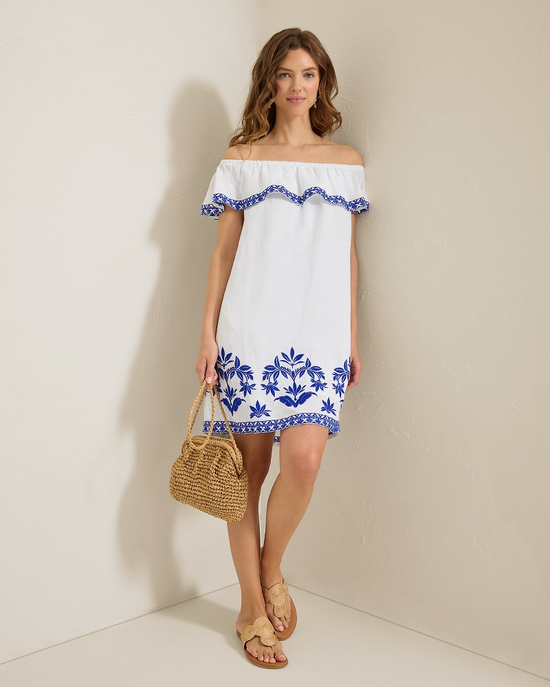 Thumbnail for St. Lucia Embroidered Off-the-Shoulder Coverup Dress