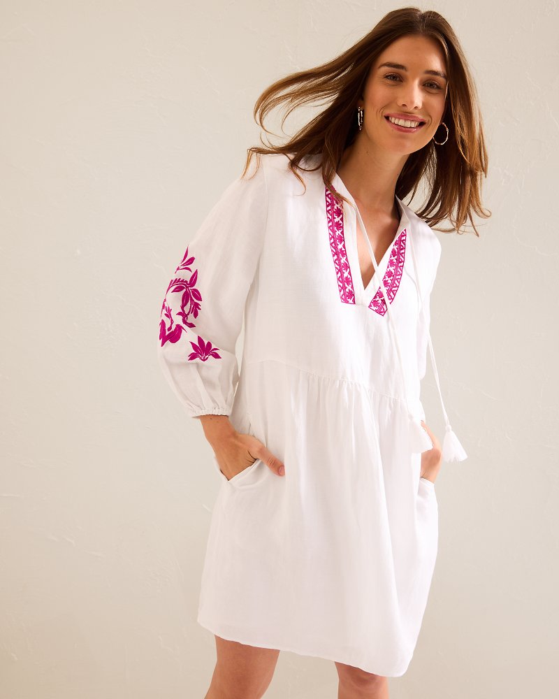 St. Lucia Linen-Blend Floral Embroidered Coverup Dress