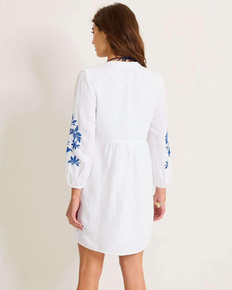 St. Lucia Linen-Blend Floral Embroidered Coverup Dress