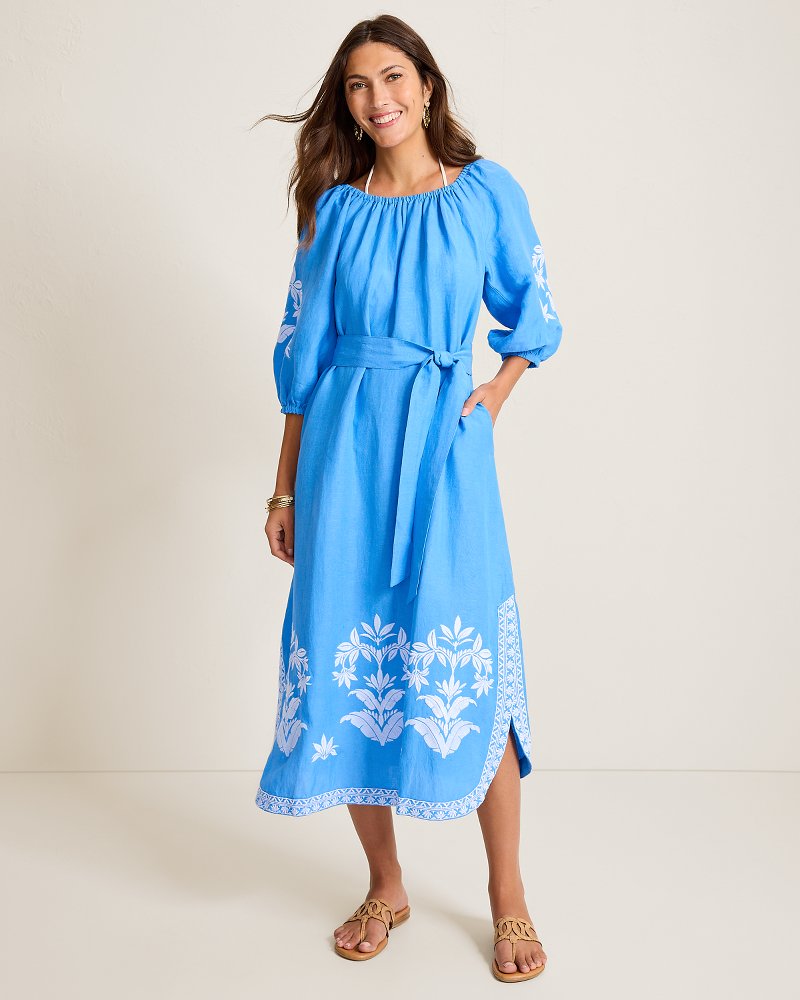 St. Lucia Embroidered Linen-Blend Coverup Dress