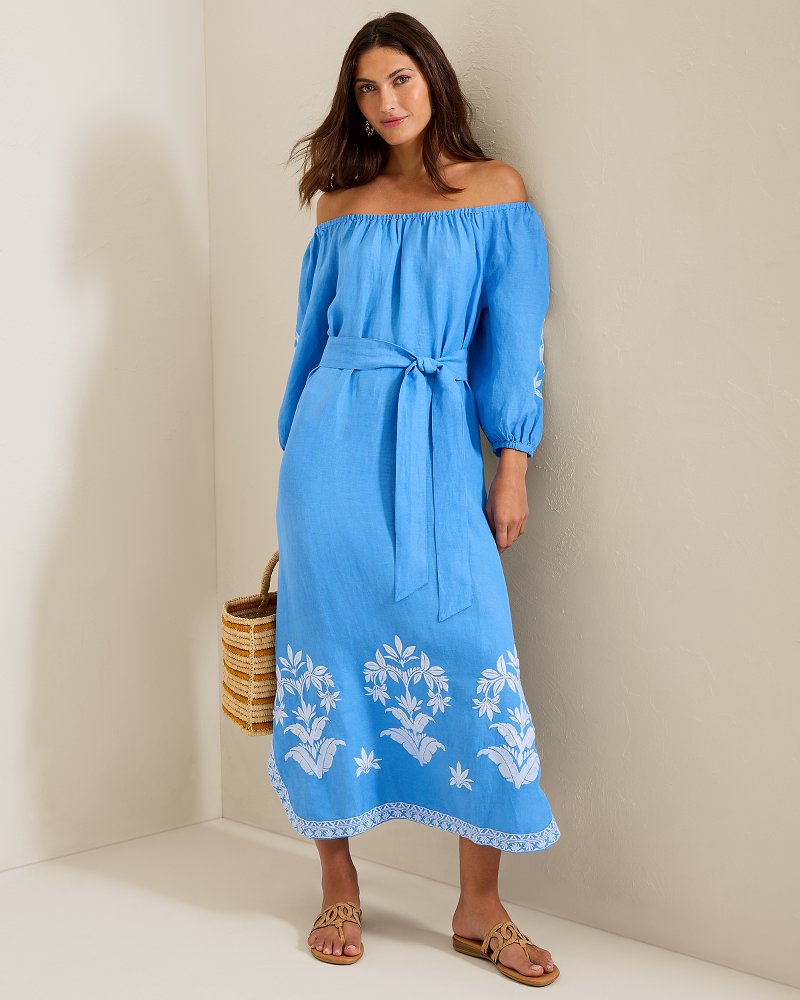 St. Lucia Embroidered Linen-Blend Coverup Dress