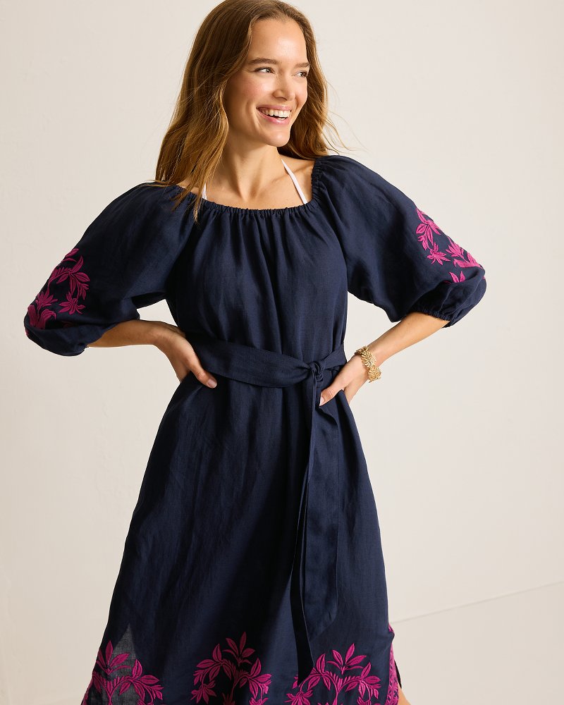 St. Lucia Embroidered Linen-Blend Coverup Dress