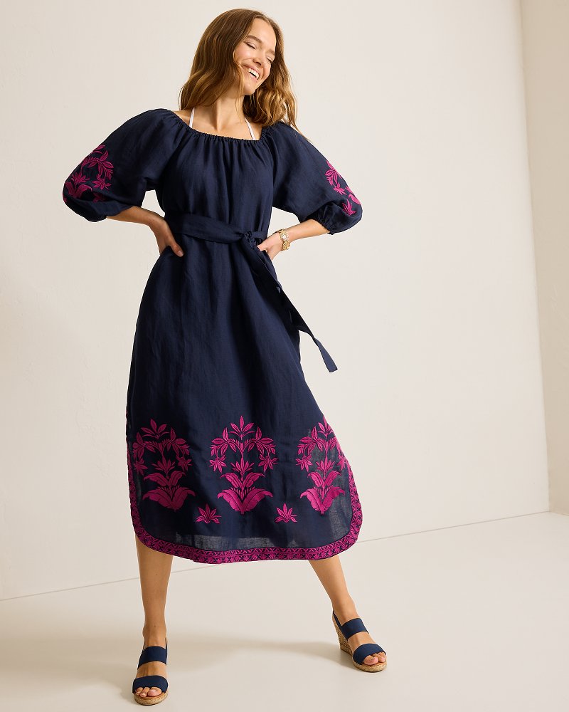 St. Lucia Embroidered Linen-Blend Coverup Dress