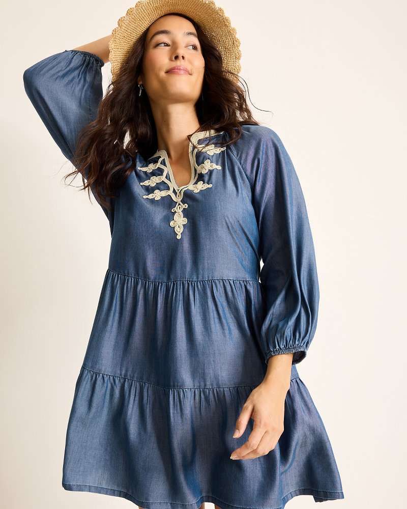 Chambray Embroidered Coverup Dress